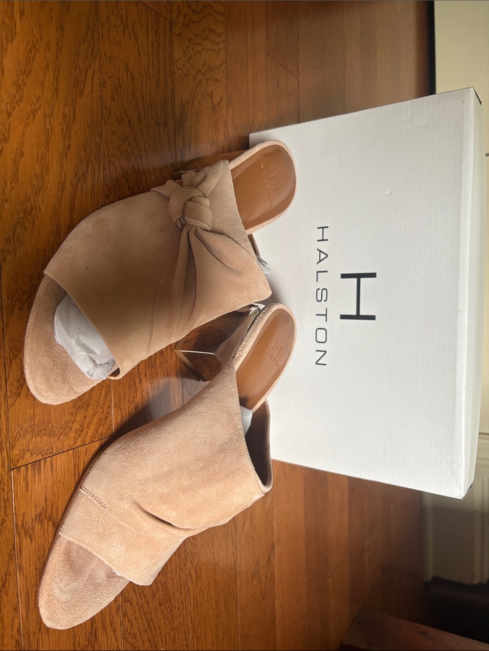 Halston Heritage Nude Blush Suede Knot Mule Slides